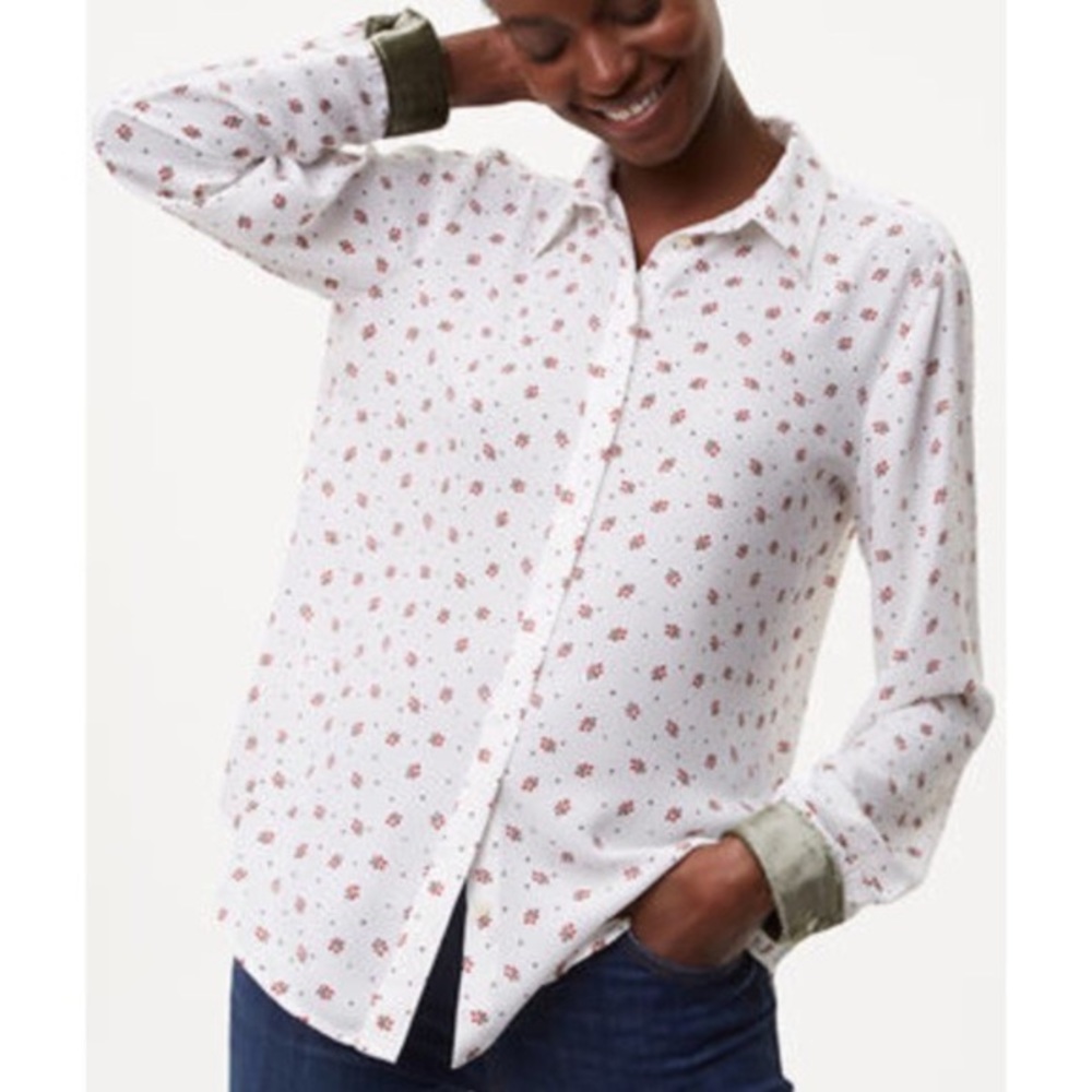 Loft Berry Print Blouse with Velvet Cuffs
